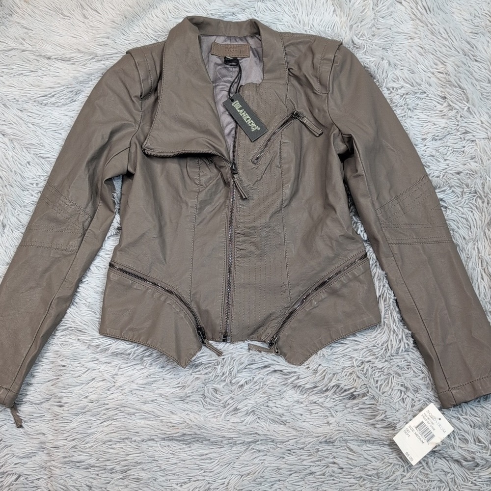 BlankNYC‎ Jacket Womens M Faux Leather Moto Zip Up Pockets Piece Of Cake New